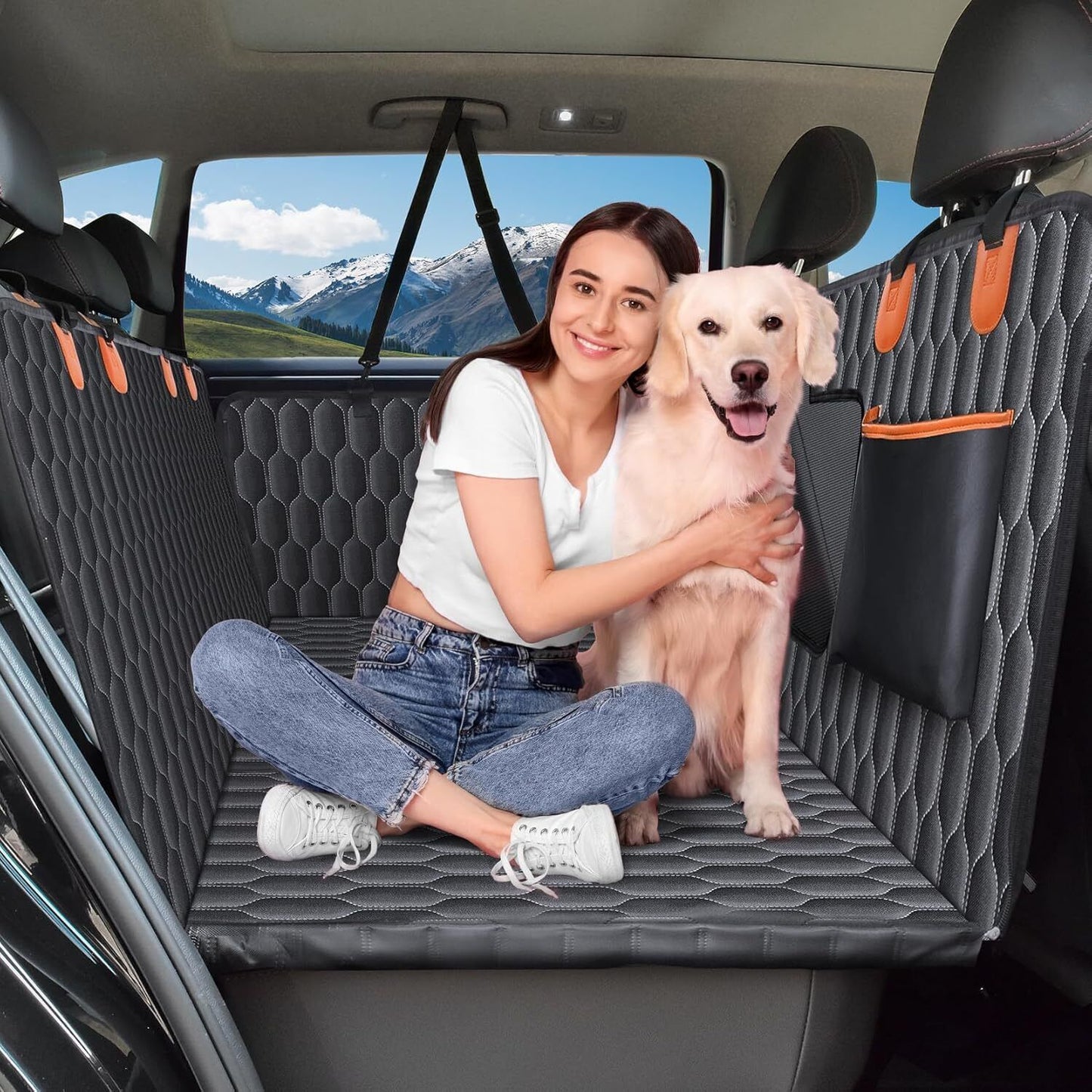 Heavy-Duty Waterproof Pet Car Seat Cover Hammock – Non-Slip, 400lb Rated, Universal Fit
