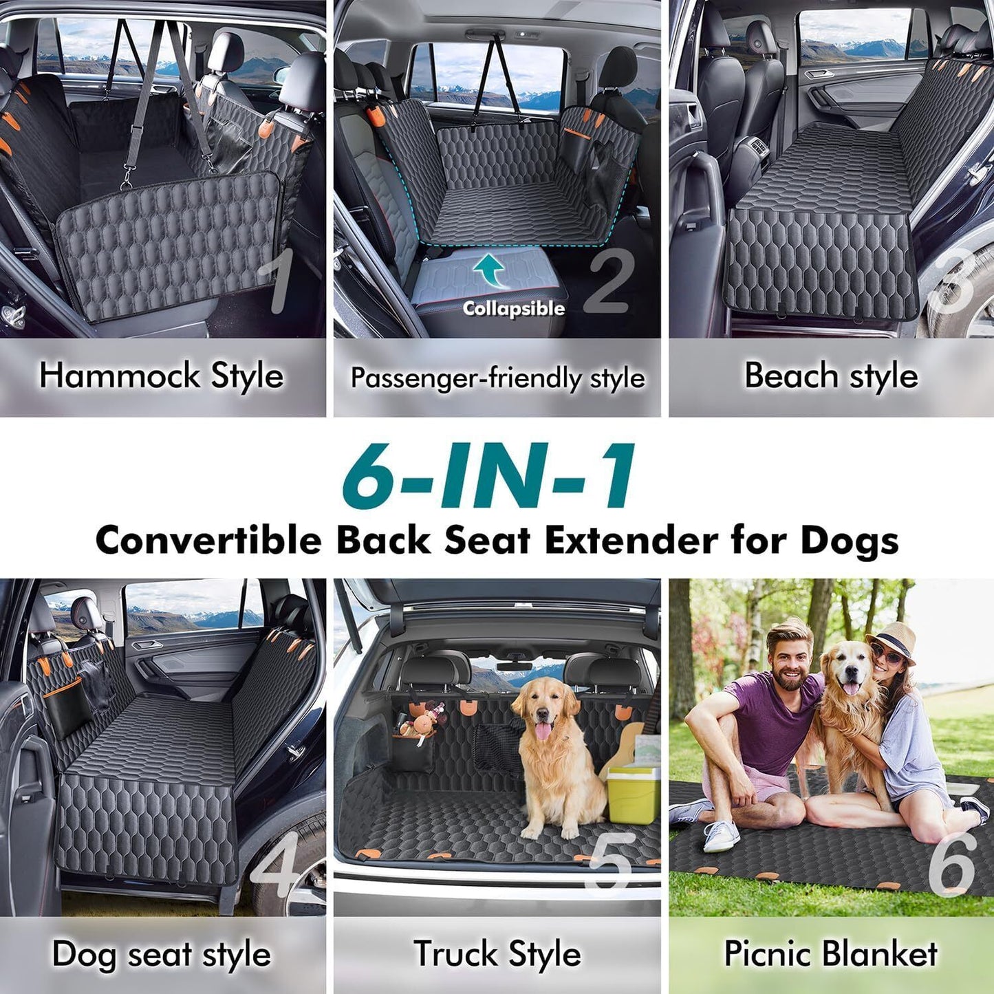 Heavy-Duty Waterproof Pet Car Seat Cover Hammock – Non-Slip, 400lb Rated, Universal Fit