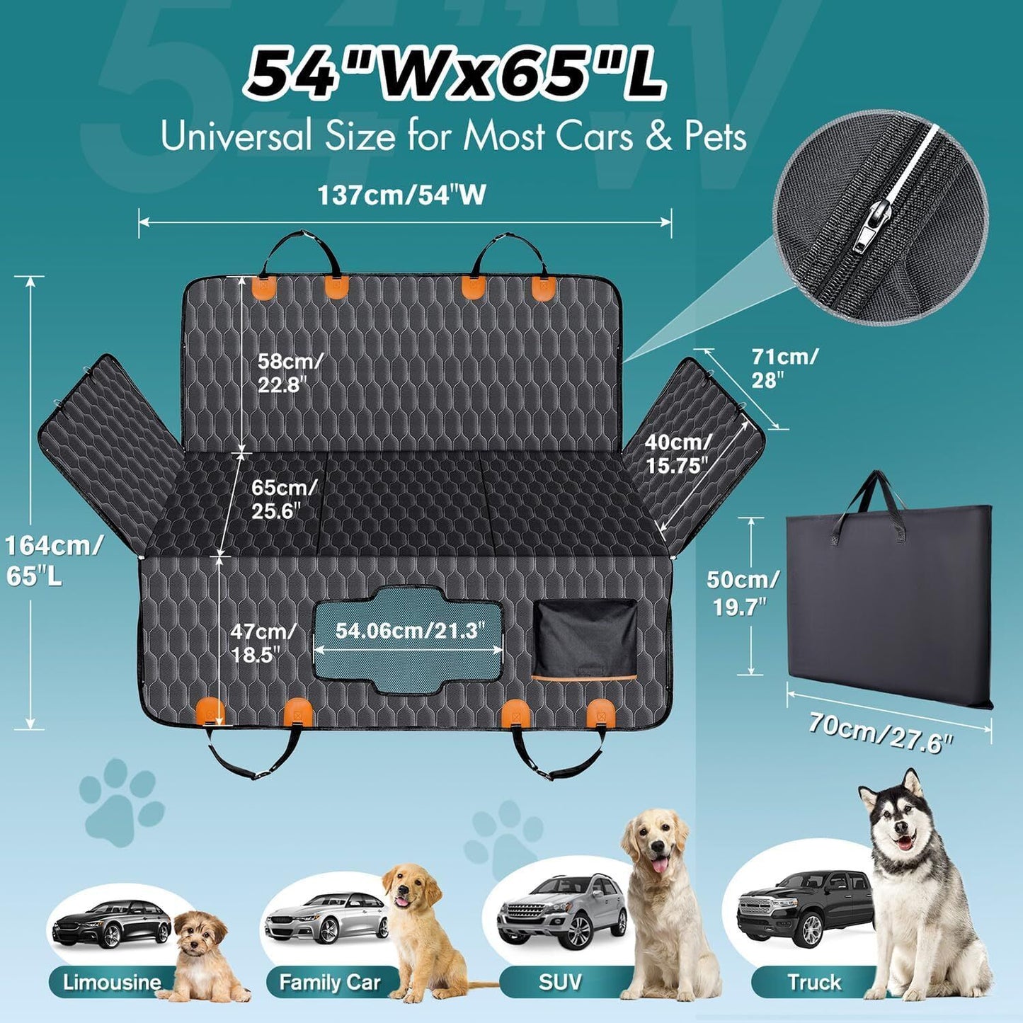 Heavy-Duty Waterproof Pet Car Seat Cover Hammock – Non-Slip, 400lb Rated, Universal Fit