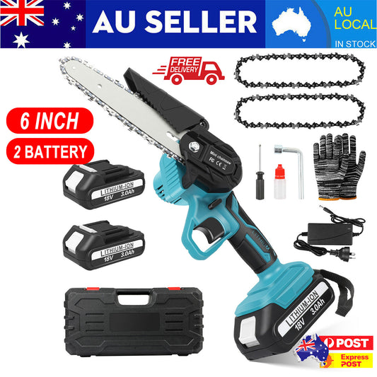 6” Cordless Mini Electric Chainsaw – Rechargeable Wood Cutter with 2 Batteries