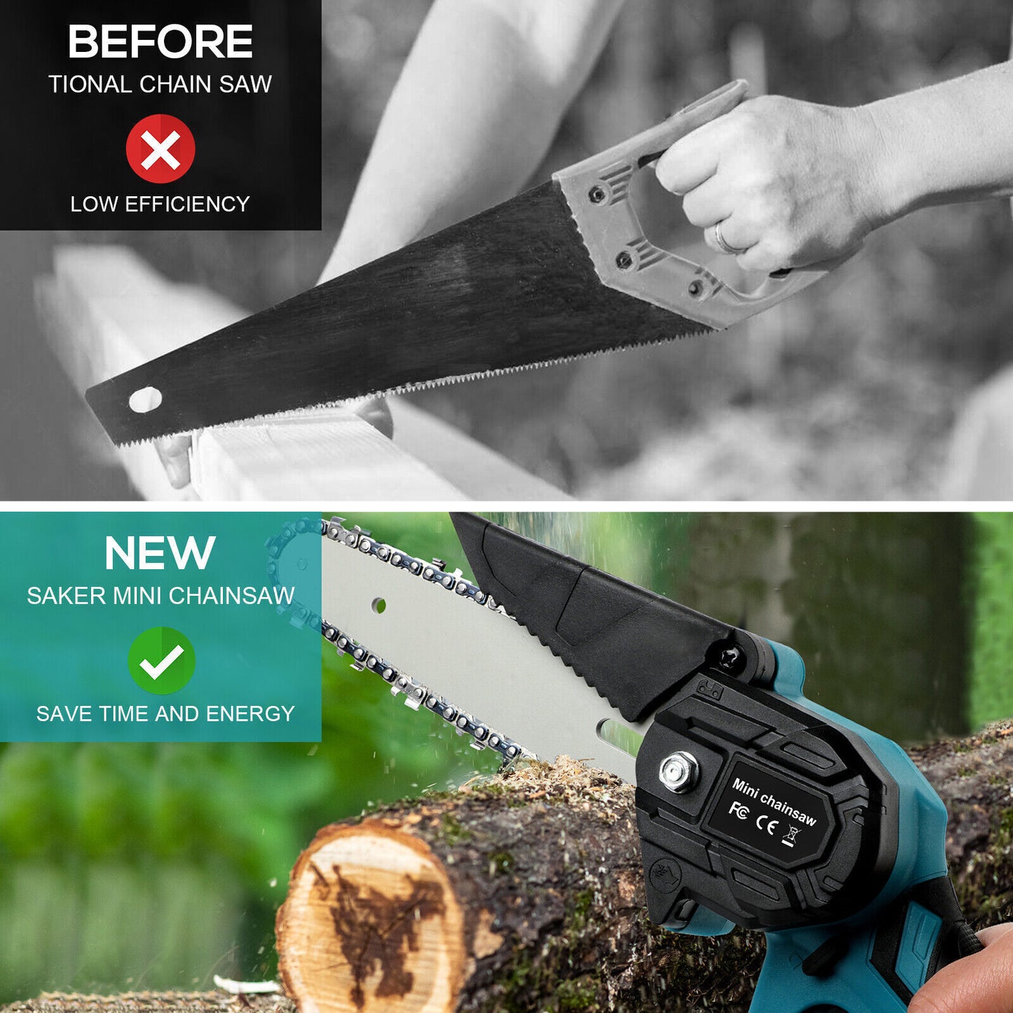 6” Cordless Mini Electric Chainsaw – Rechargeable Wood Cutter with 2 Batteries