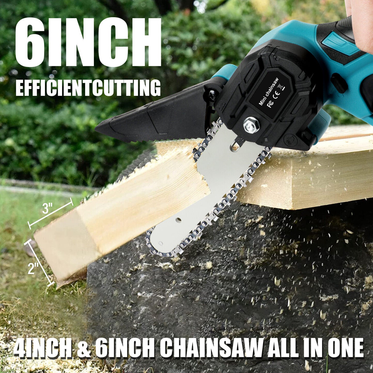 6” Cordless Mini Electric Chainsaw – Rechargeable Wood Cutter with 2 Batteries