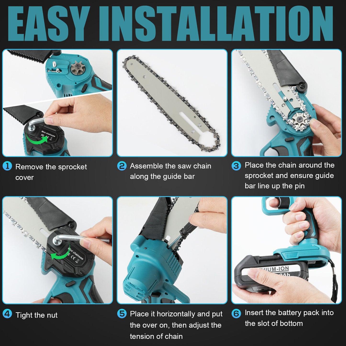 6” Cordless Mini Electric Chainsaw – Rechargeable Wood Cutter with 2 Batteries