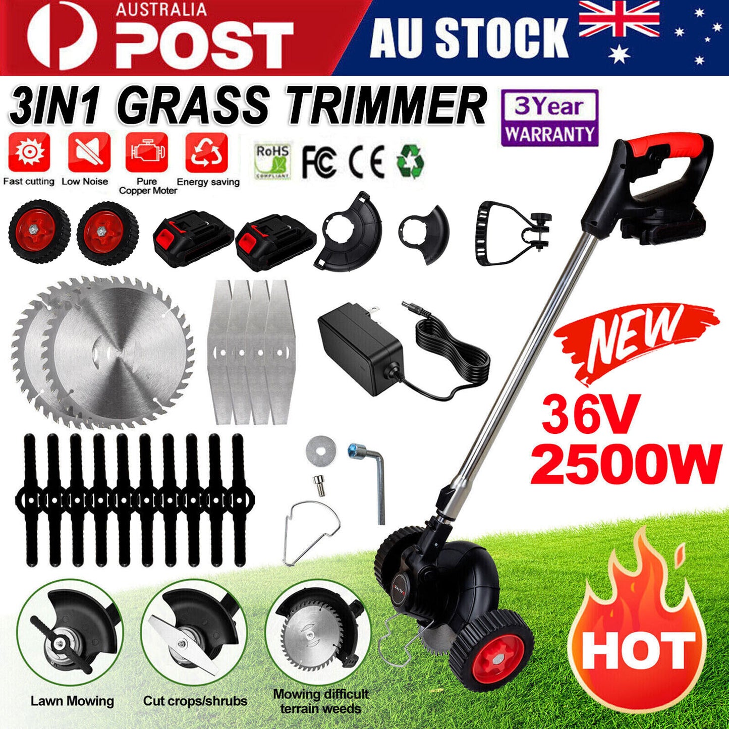 Cordless Electric Grass Trimmer & Brush Cutter – Lightweight Lawn Edger & Whipper Snipper