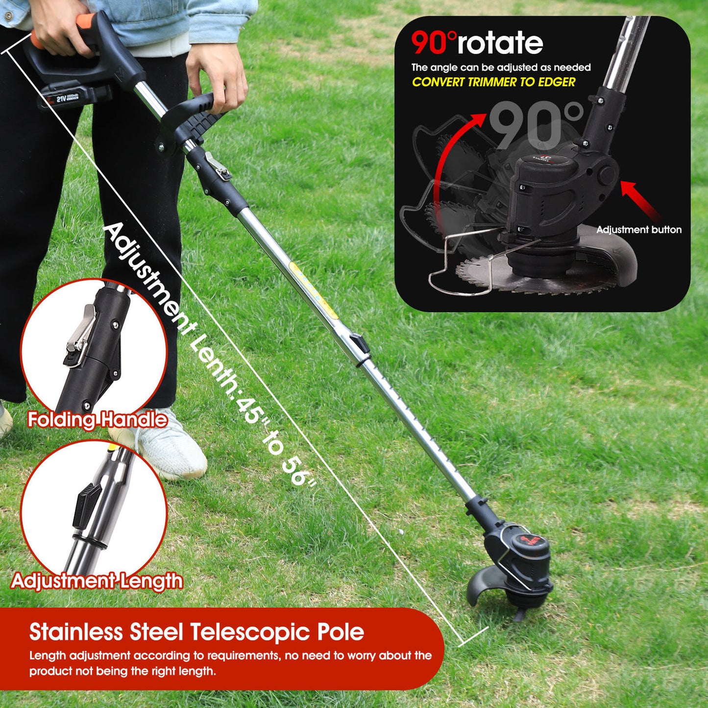 Cordless Electric Grass Trimmer & Brush Cutter – Lightweight Lawn Edger & Whipper Snipper