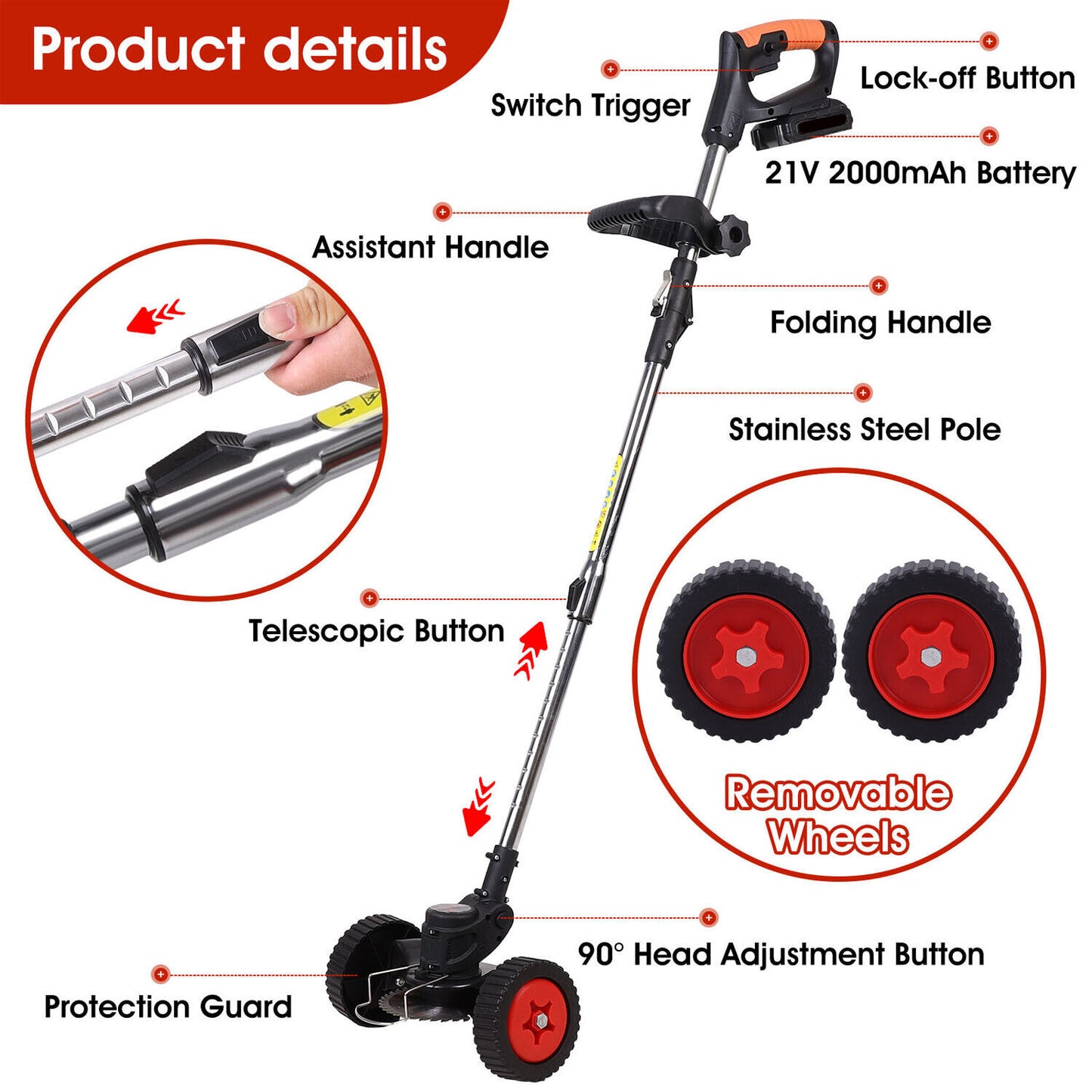 Cordless Electric Grass Trimmer & Brush Cutter – Lightweight Lawn Edger & Whipper Snipper