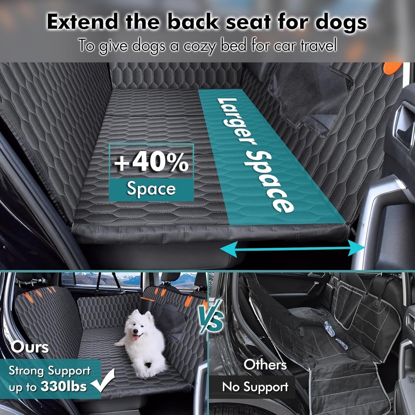 Heavy-Duty Waterproof Pet Car Seat Cover Hammock – Non-Slip, 400lb Rated, Universal Fit